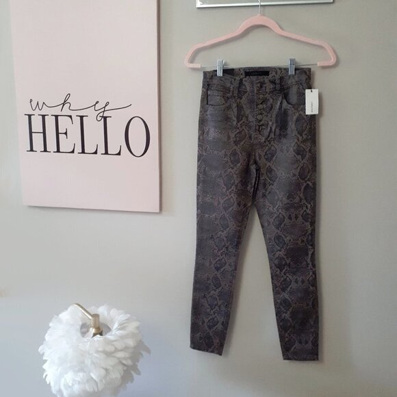 NWT J Brand brown & black snakeskin boa high rise cropped skinny coated jeans - Picture 12 of 15